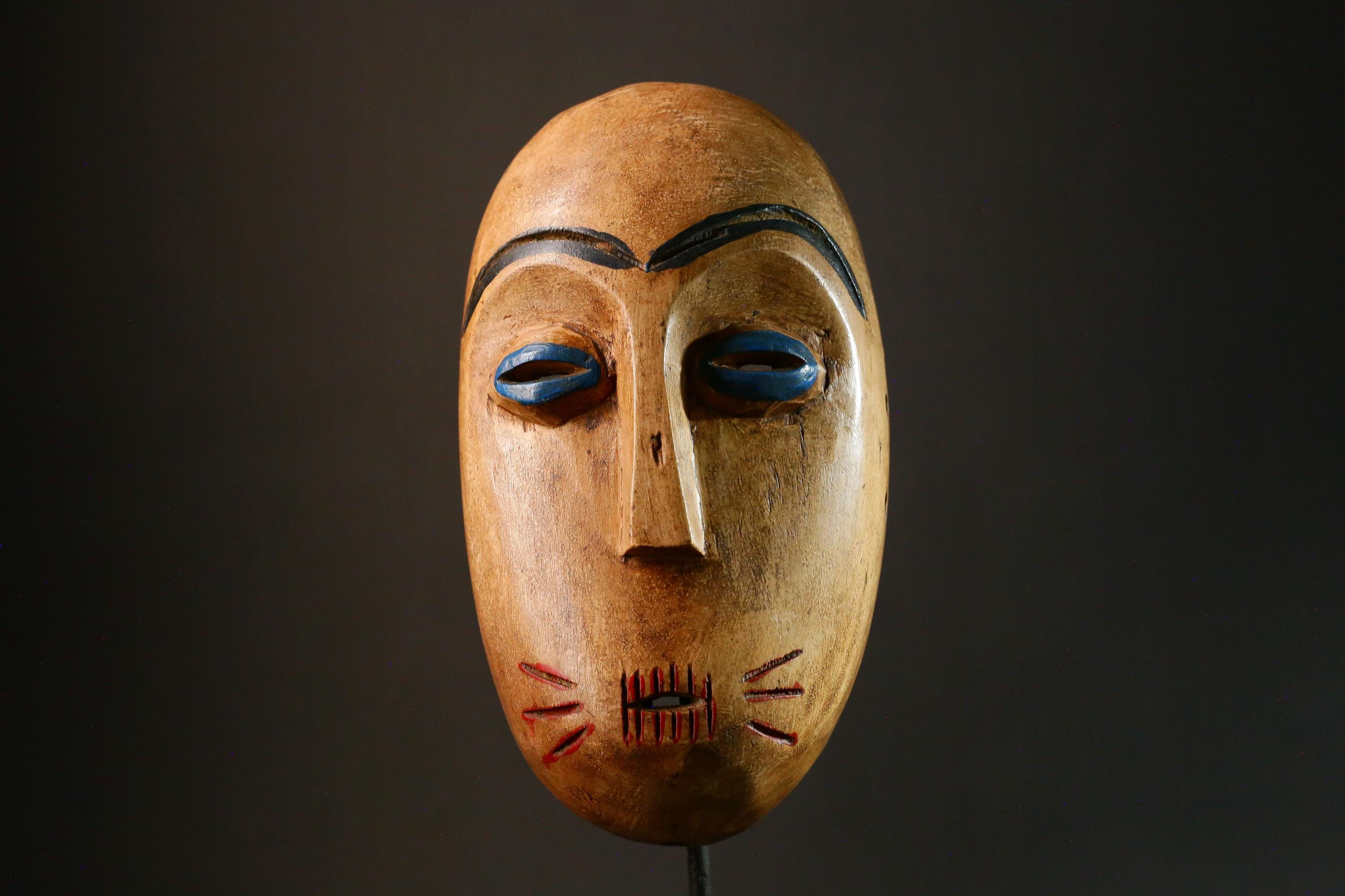 African mask Antique Mask Black and Red Tribal Art Decor with White Teeth Remnants Unique Collectible Home Display Piece -G3426