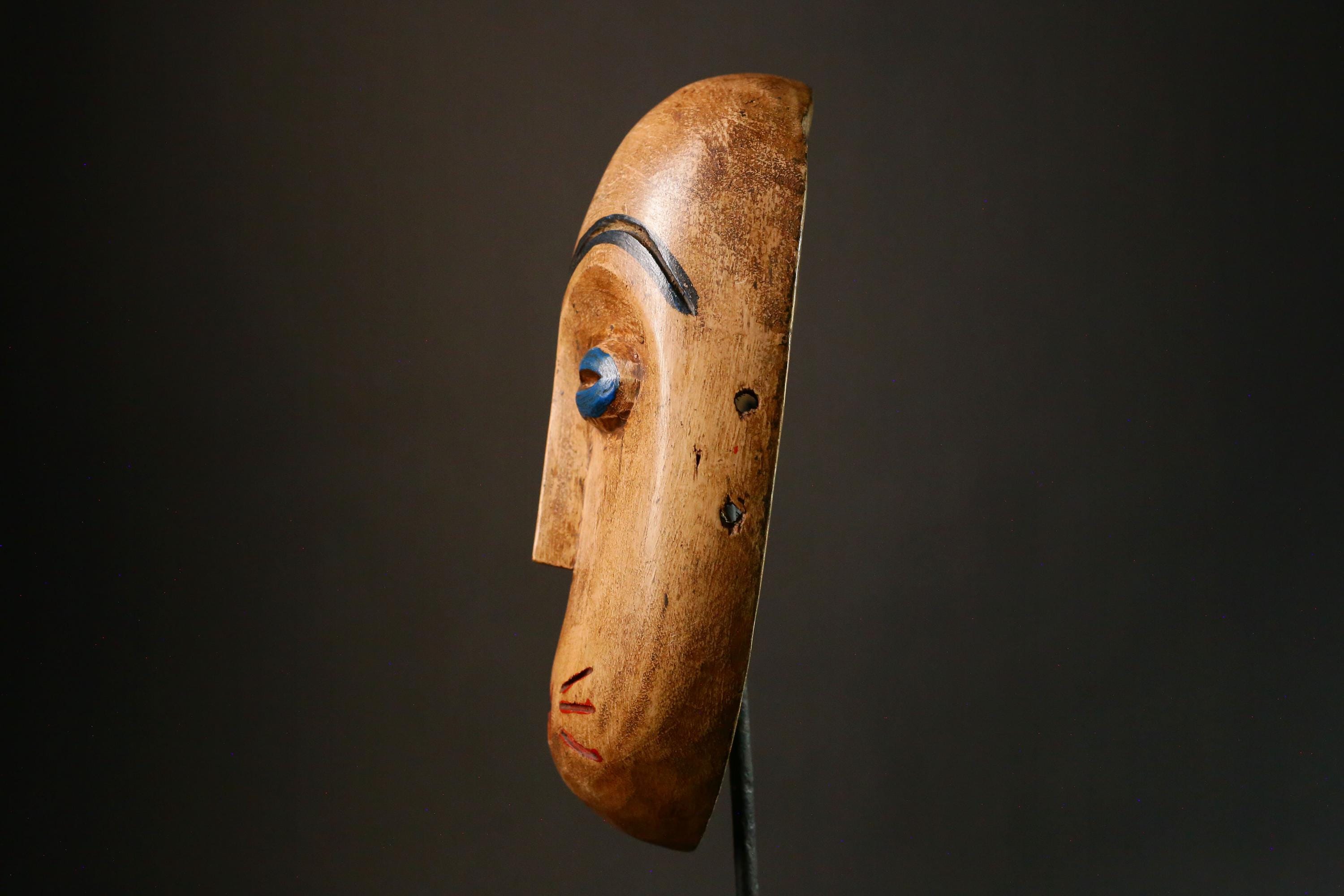 African mask Antique Mask Black and Red Tribal Art Decor with White Teeth Remnants Unique Collectible Home Display Piece -G3426