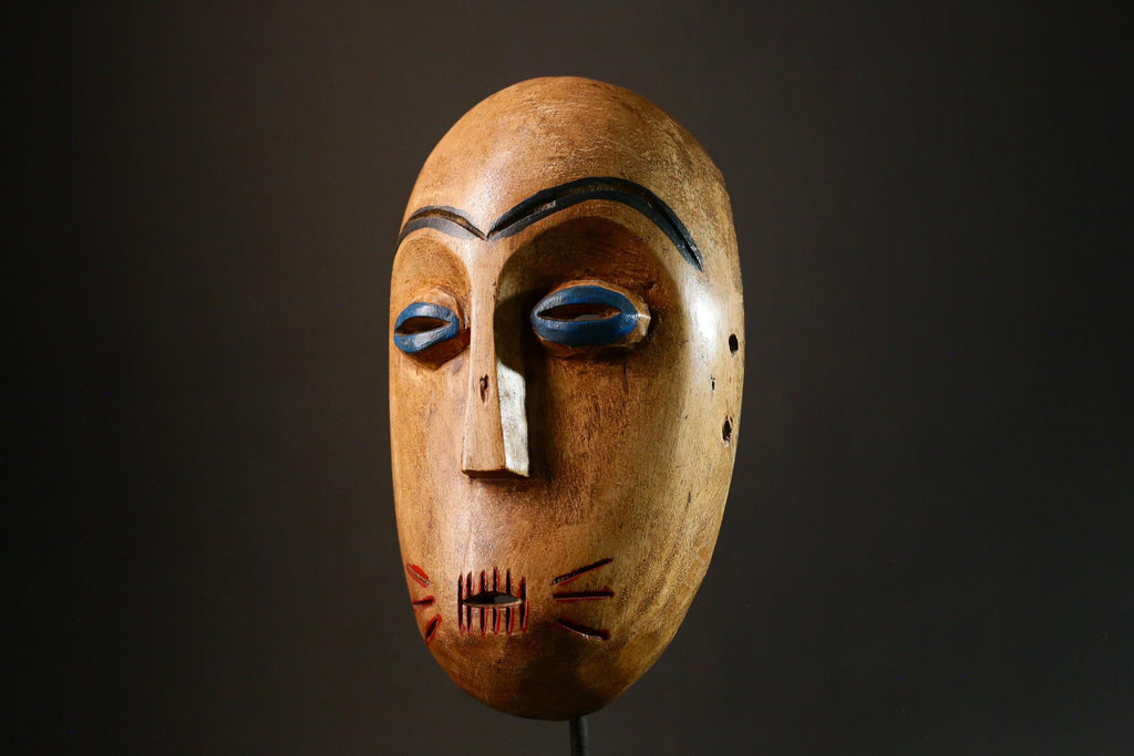 African mask Antique Mask Black and Red Tribal Art Decor with White Teeth Remnants Unique Collectible Home Display Piece -G3426