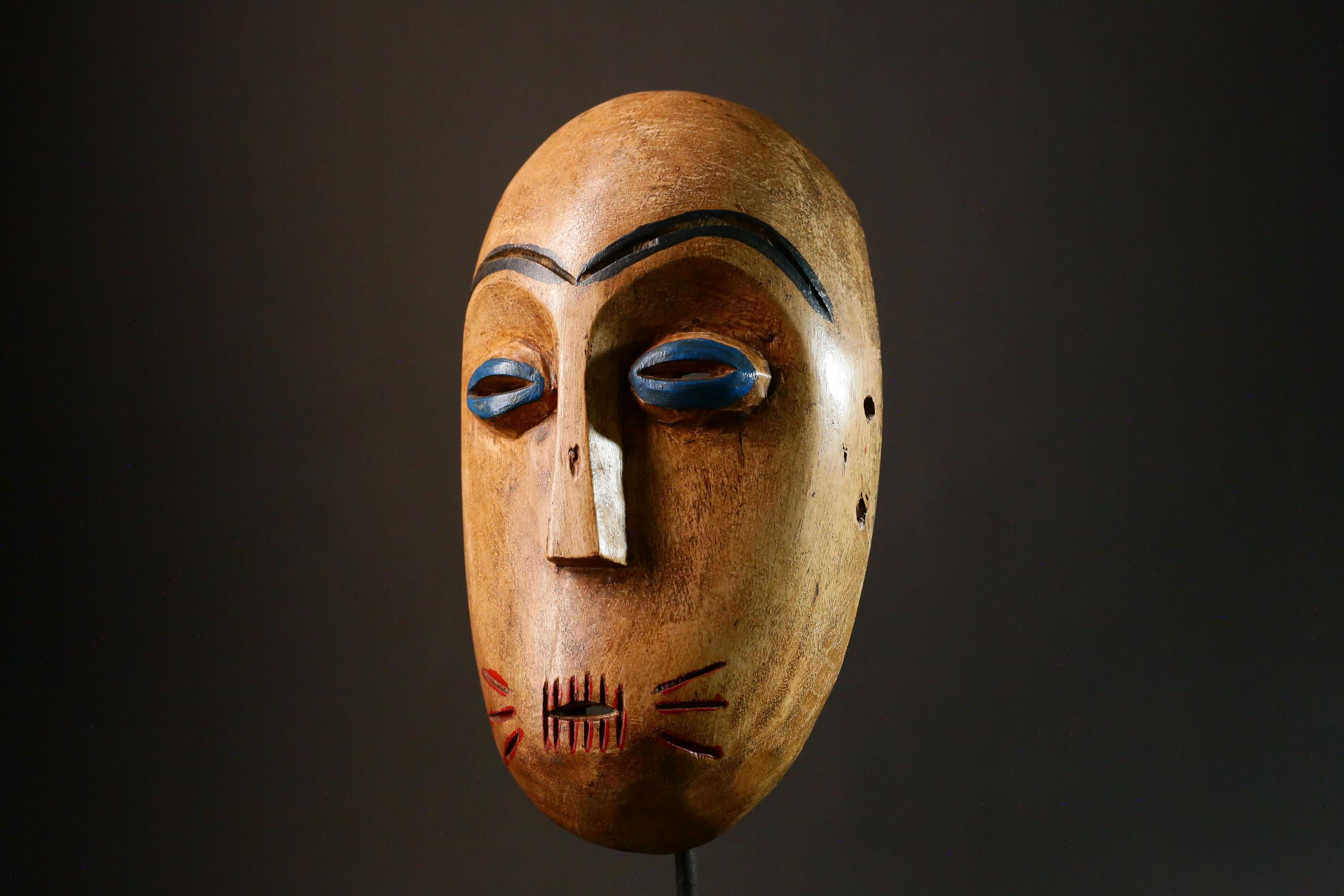 African mask Antique Mask Black and Red Tribal Art Decor with White Teeth Remnants Unique Collectible Home Display Piece -G3426