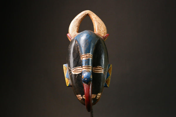 African Authentic Guro Mask Handcrafted from Wood Unique Crest Design in Blue Stunning Art Perfect for Home Decor and Collectors-G3190