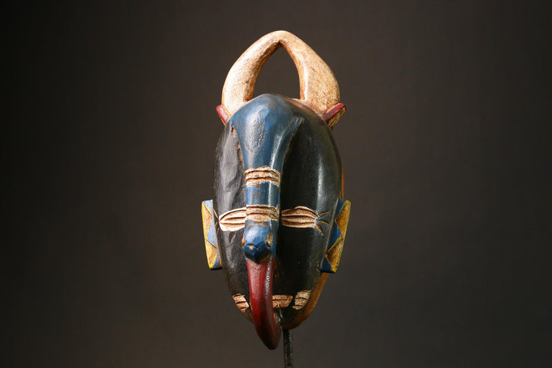 African Authentic Guro Mask Handcrafted from Wood Unique Crest Design in Blue Stunning Art Perfect for Home Decor and Collectors-G3190