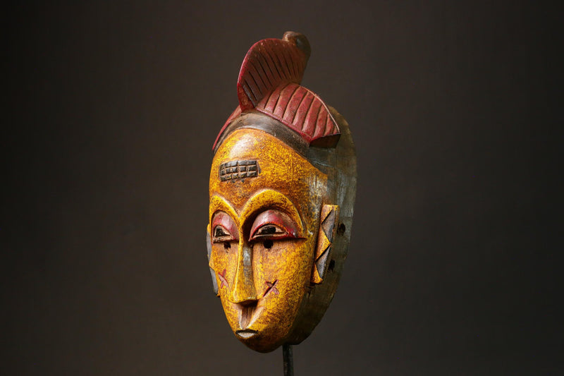 African Stunning Authentic Baule Tribe Wood Crest Mask Unique Art Collectibl Sculpture Perfect for Home Decor and Cultural Enthusiasts-G3189