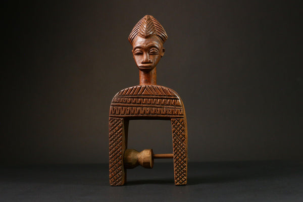 Vintage African Wood Baoulé Janus Heddle Pulley Sculpture from Côte d'Ivoire | Antique Tribal Art Décor | Collectible Figurine Statue-G3182