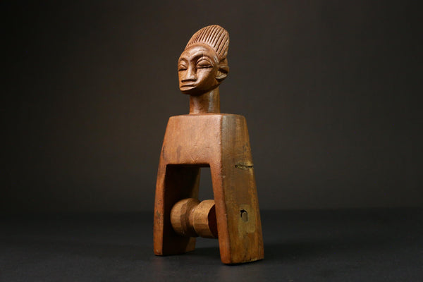 Vintage African Wood Baoulé Janus Heddle Pulley Sculpture from Côte d'Ivoire | Antique Tribal Art Décor | Collectible Figurine Statue-G3181