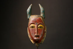 African Wooden Baule Goli Mask Unique Tribal Art Decorative Ritual Mask Collectible Wall Decor Home Accent Gift -9236