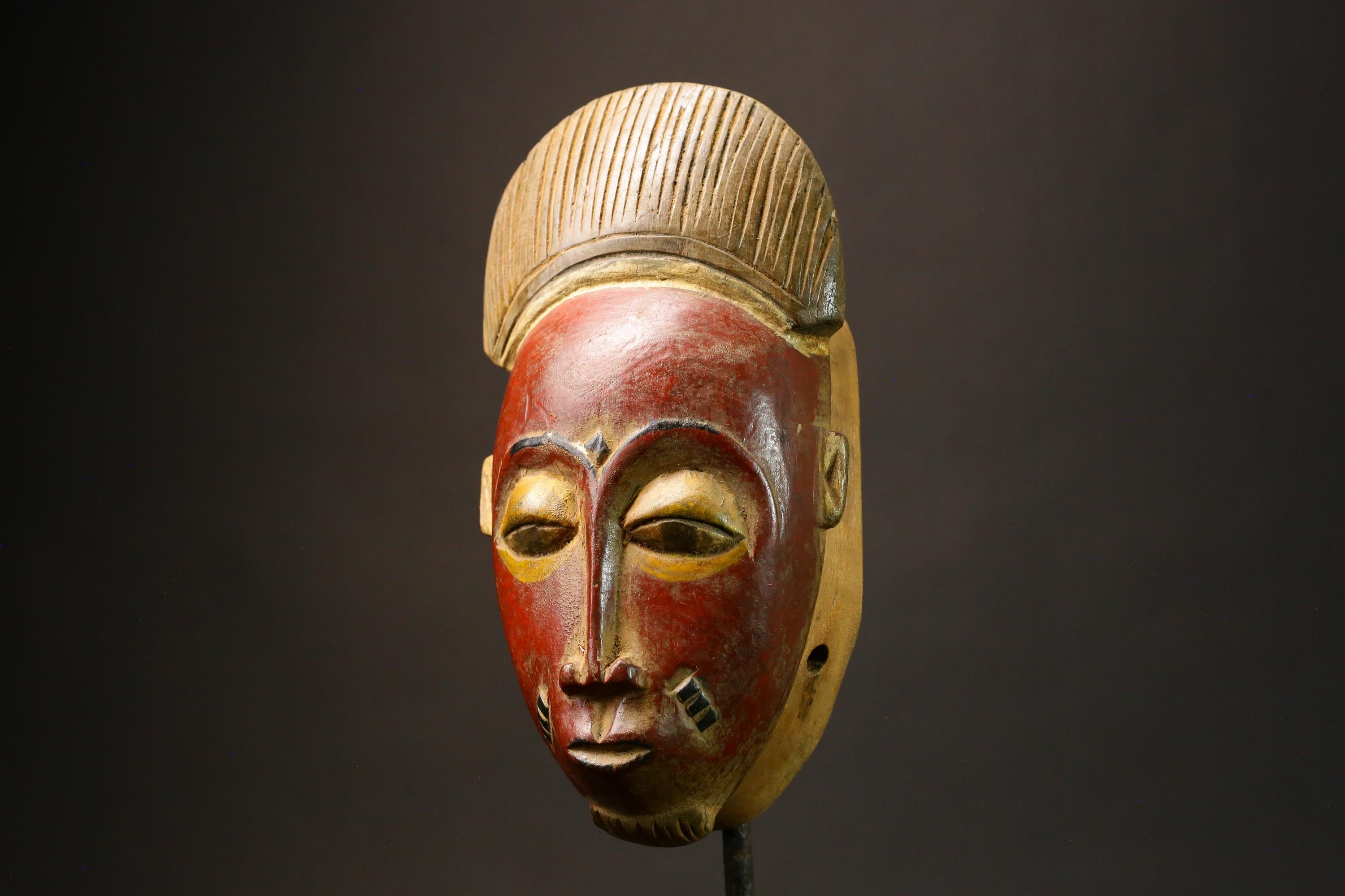 African Hand Carved African Tribal Face Mask Solid Wood Baule Art Decor Unique Collectible Home Accent Ethnic Wall Hanging for Art-9225