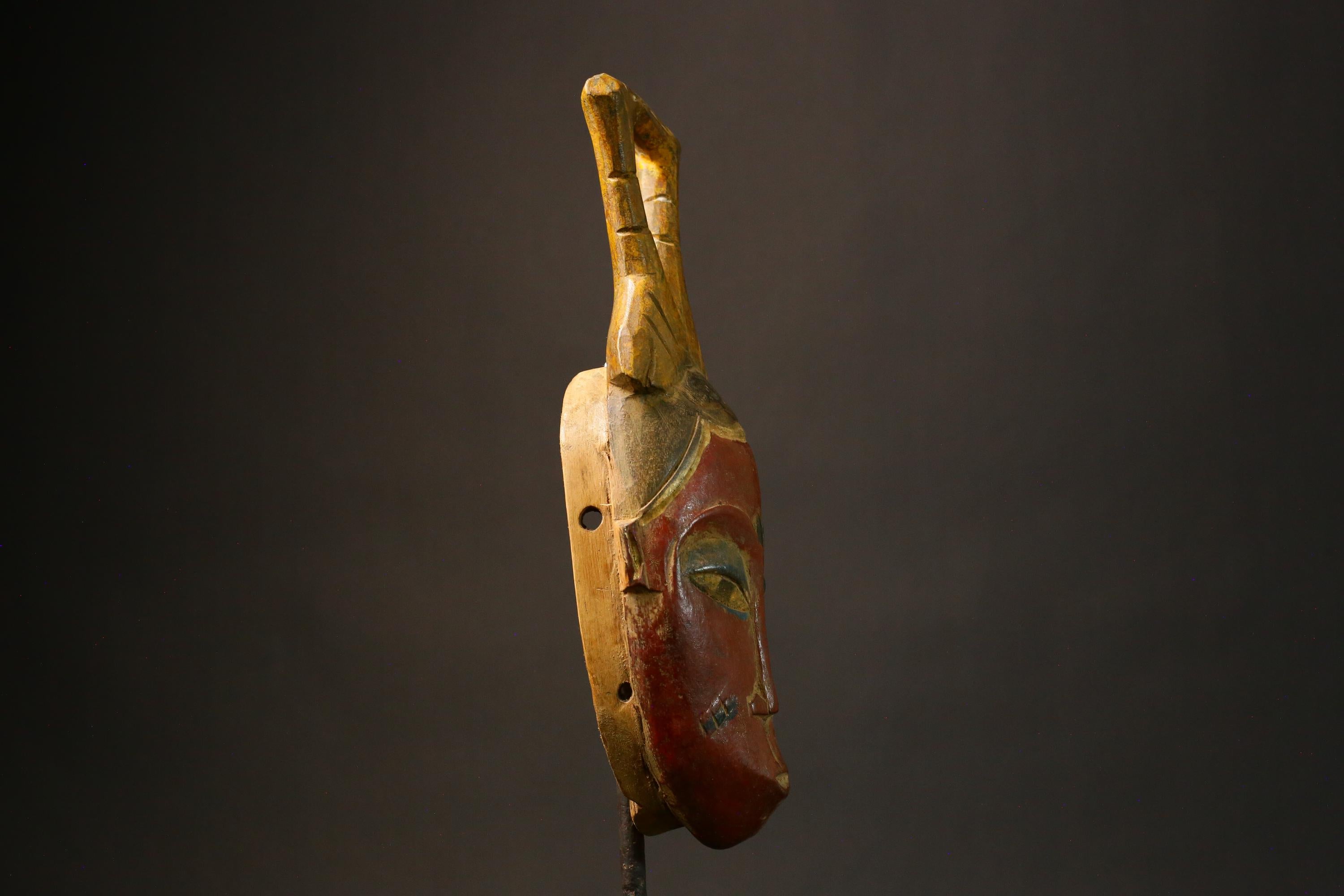 African Hand Carved Vintage Guro Baule Face Mask Unique Wooden Tribal Art Decor Home Wall Hanging Collectible for Art Enthusiasts-9226