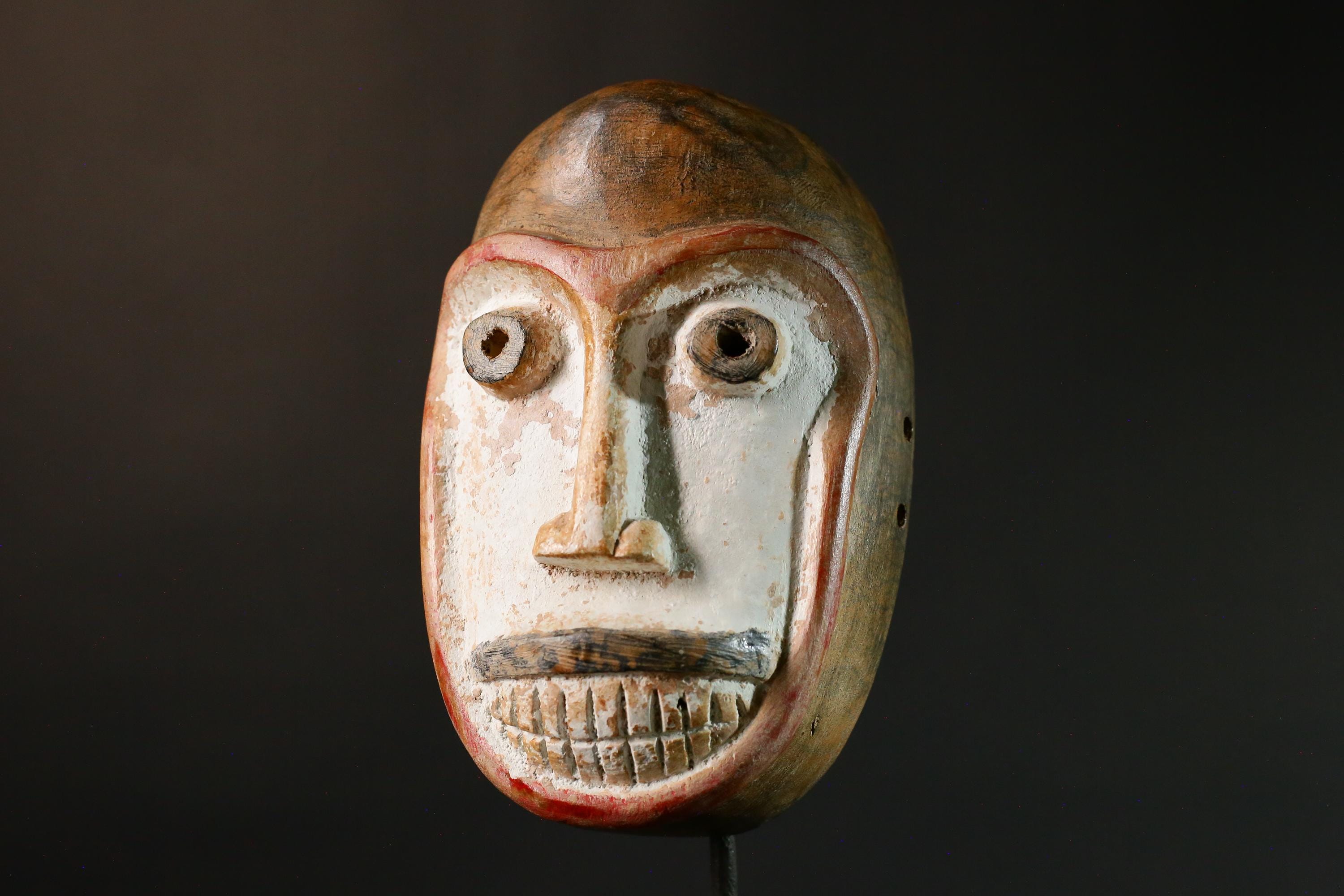 African mask Antique Handcrafted Unique Dance Mask with Tubular Eyes Relief Wooden Tribal Art Decorative Decor G3442