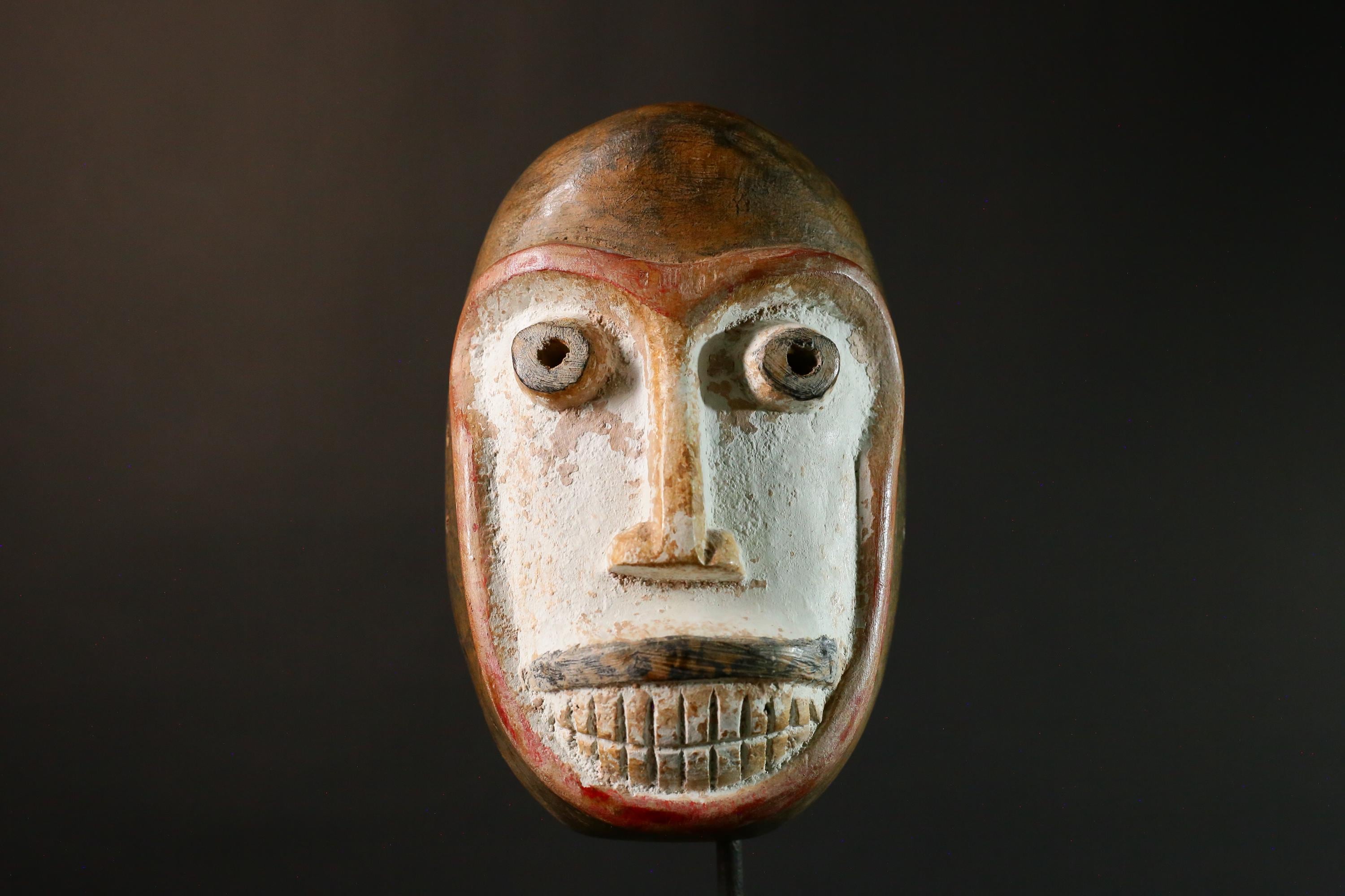African mask Antique Handcrafted Unique Dance Mask with Tubular Eyes Relief Wooden Tribal Art Decorative Decor G3442