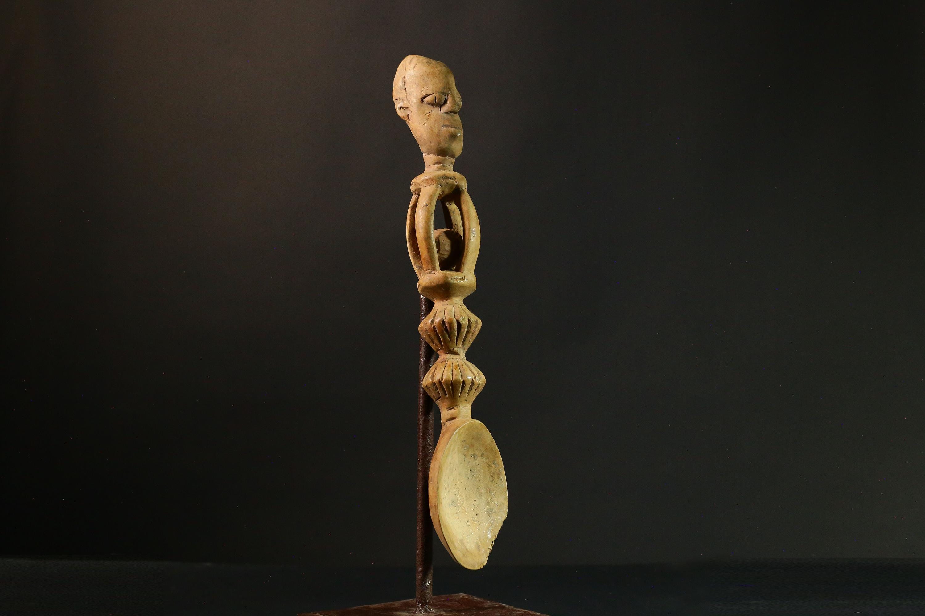 African Tribal Hand Carved African Songye Tribal Ritual Spoon Collectible Art Home Decor 9355