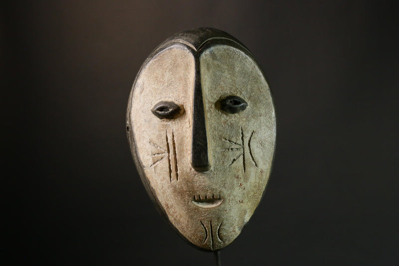 African Lega Tribal Wood Mask, Wall Hanging Decor, Authentic Collectible Art, Unique Cultural Home Accent - G1874