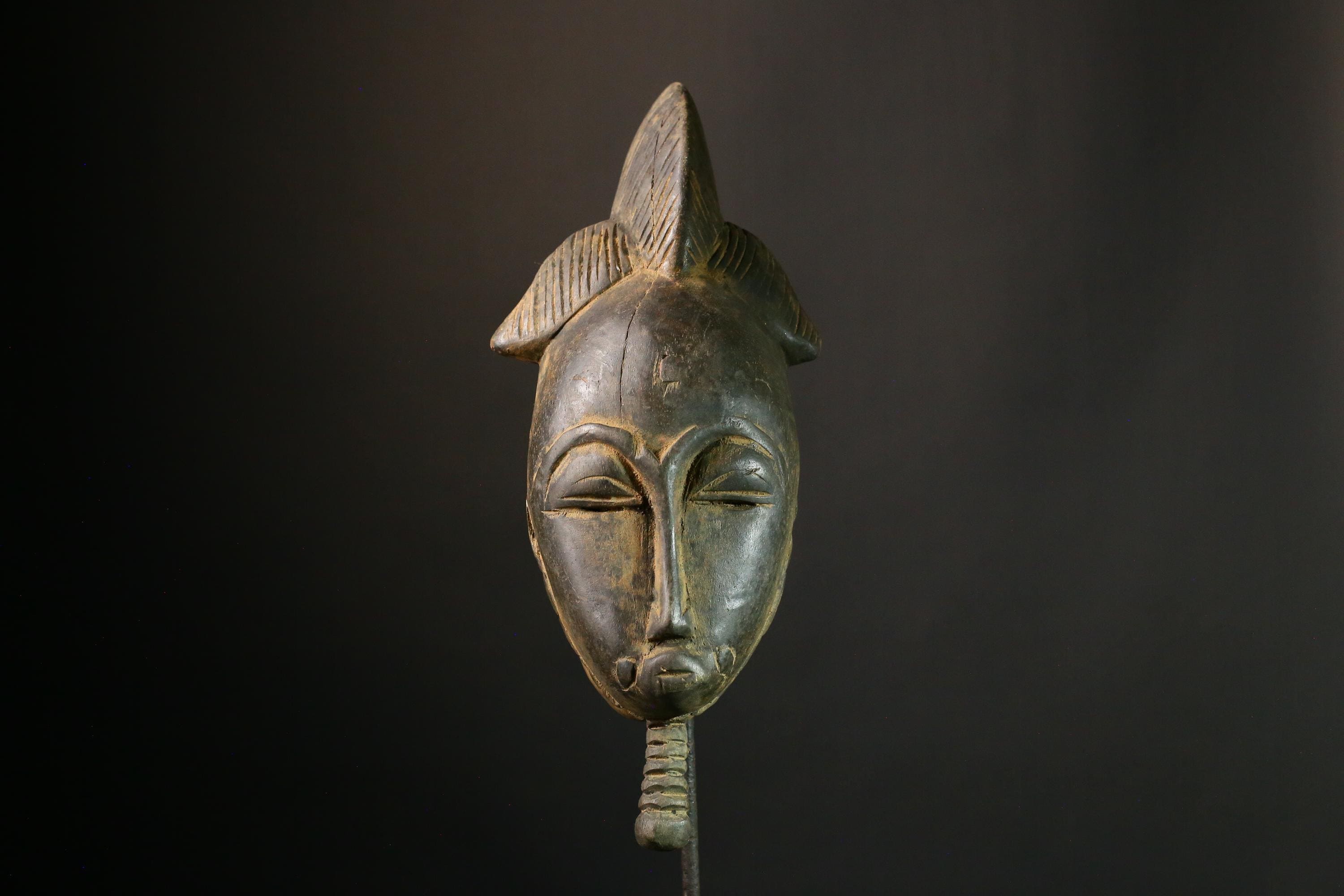 African Vintage Guro African Mask, Hand Carved Tribal Wooden Art, Unique Face Collectible, Ethnic Home Decor - G1875