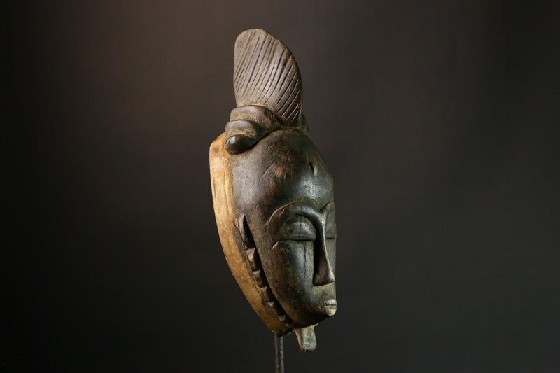 African Wooden Baule Tribal Wood Mask, Antique Home Décor, Unique Collectible Art Piece, Ethnic Decor - G1877