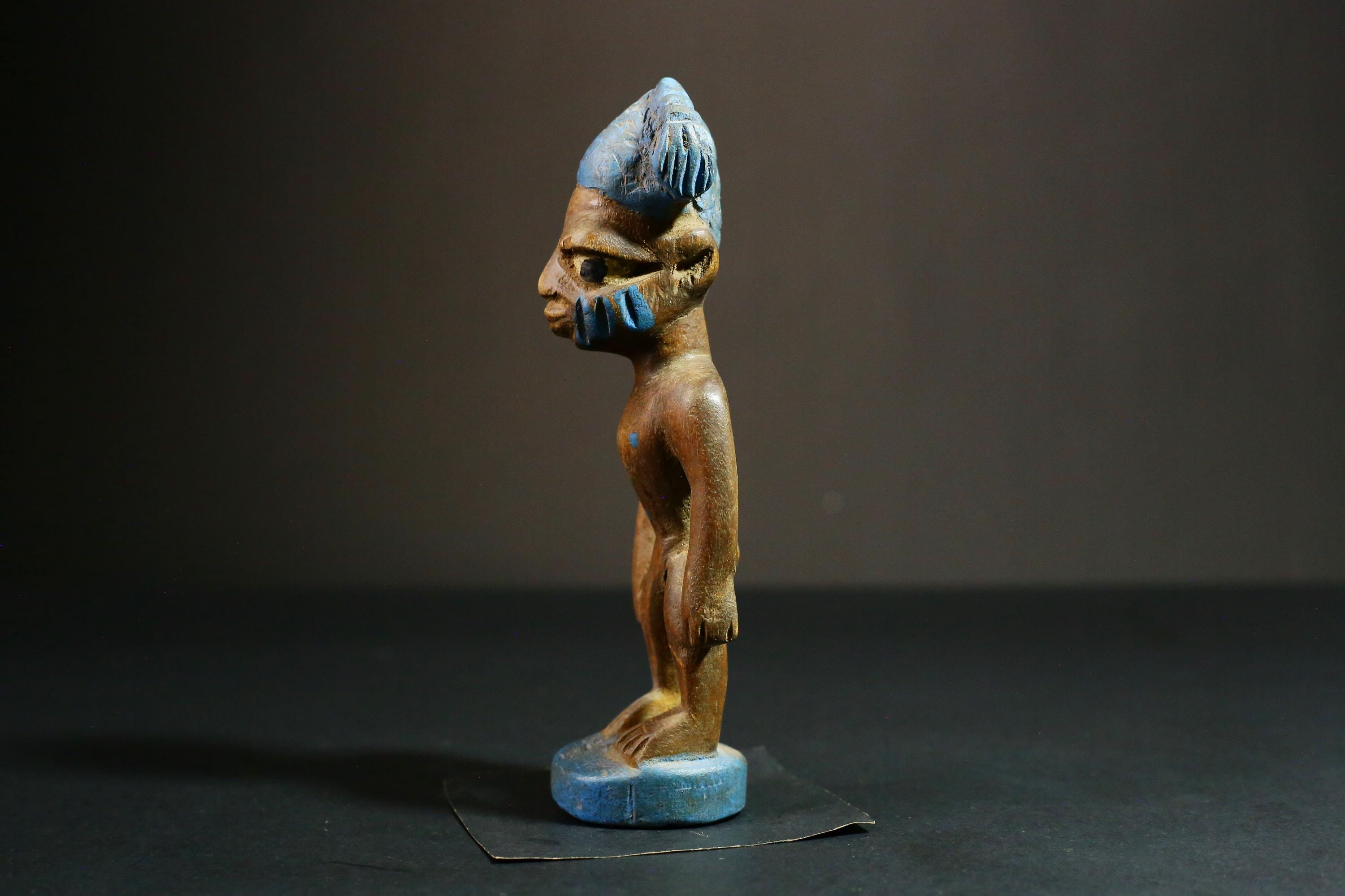 African statue wooden Yoruba Tribal Art, Unique Hand Carved Wooden Statue, Authentic Collectible Decor - 6539