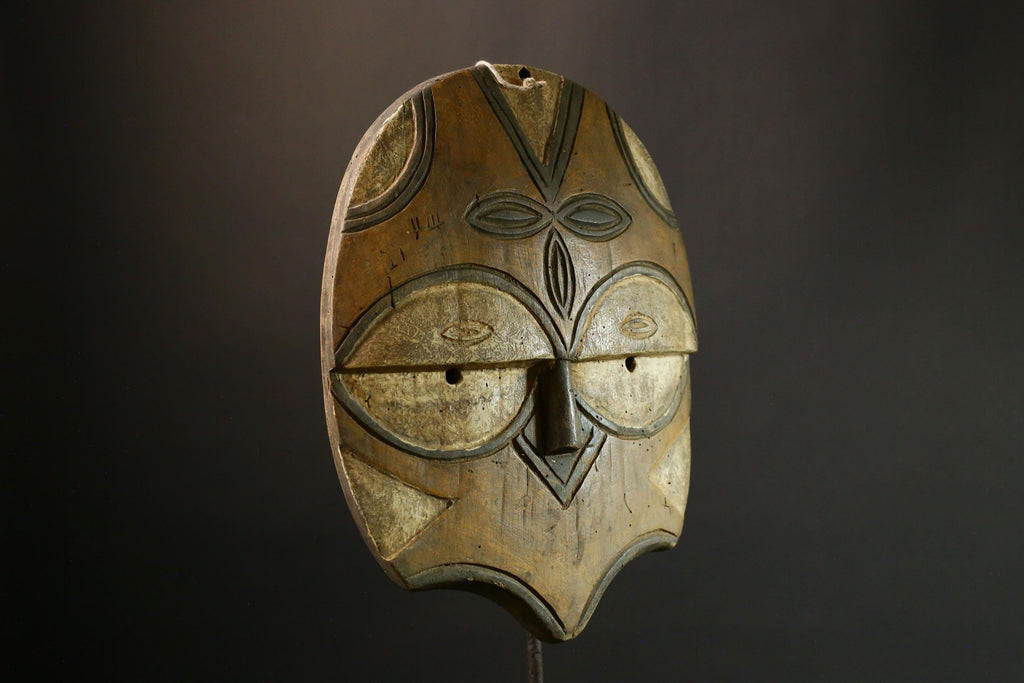 African Masks Vintage Eket African Mask, Antique Hand Carved Tribal Face, Unique Wooden Collectible Art - 9415
