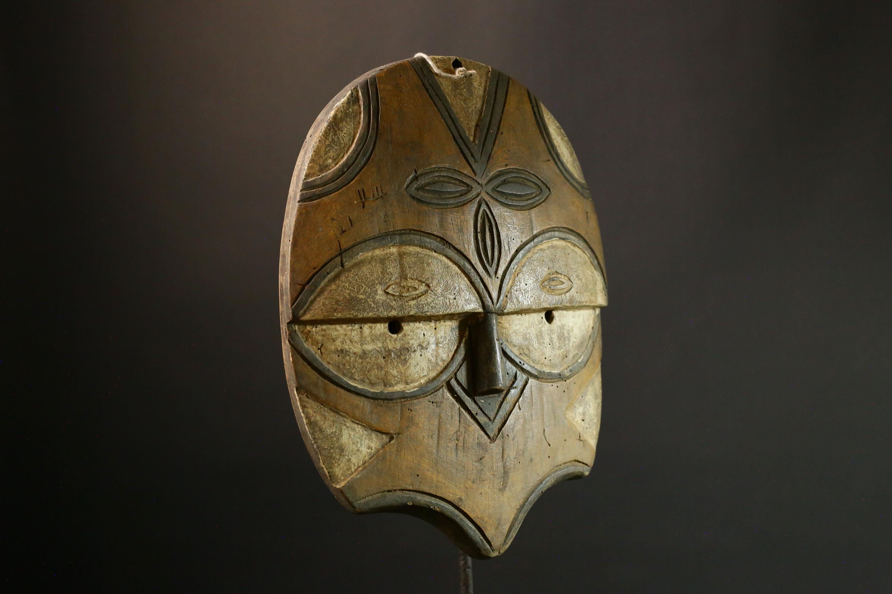African Masks Vintage Eket African Mask, Antique Hand Carved Tribal Face, Unique Wooden Collectible Art - 9415
