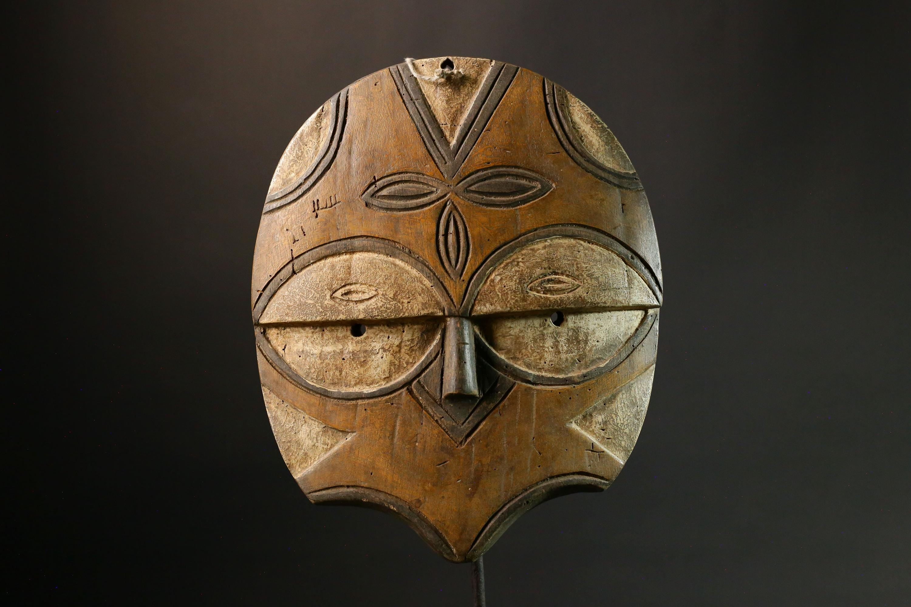 African Masks Vintage Eket African Mask, Antique Hand Carved Tribal Face, Unique Wooden Collectible Art - 9415