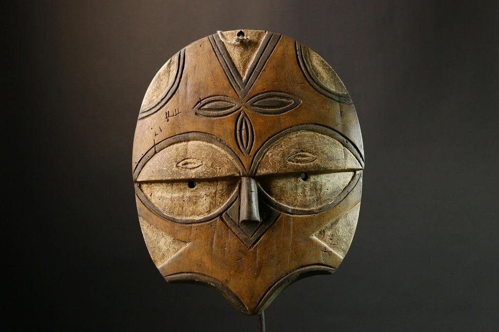 African Masks Vintage Eket African Mask, Antique Hand Carved Tribal Face, Unique Wooden Collectible Art - 9415