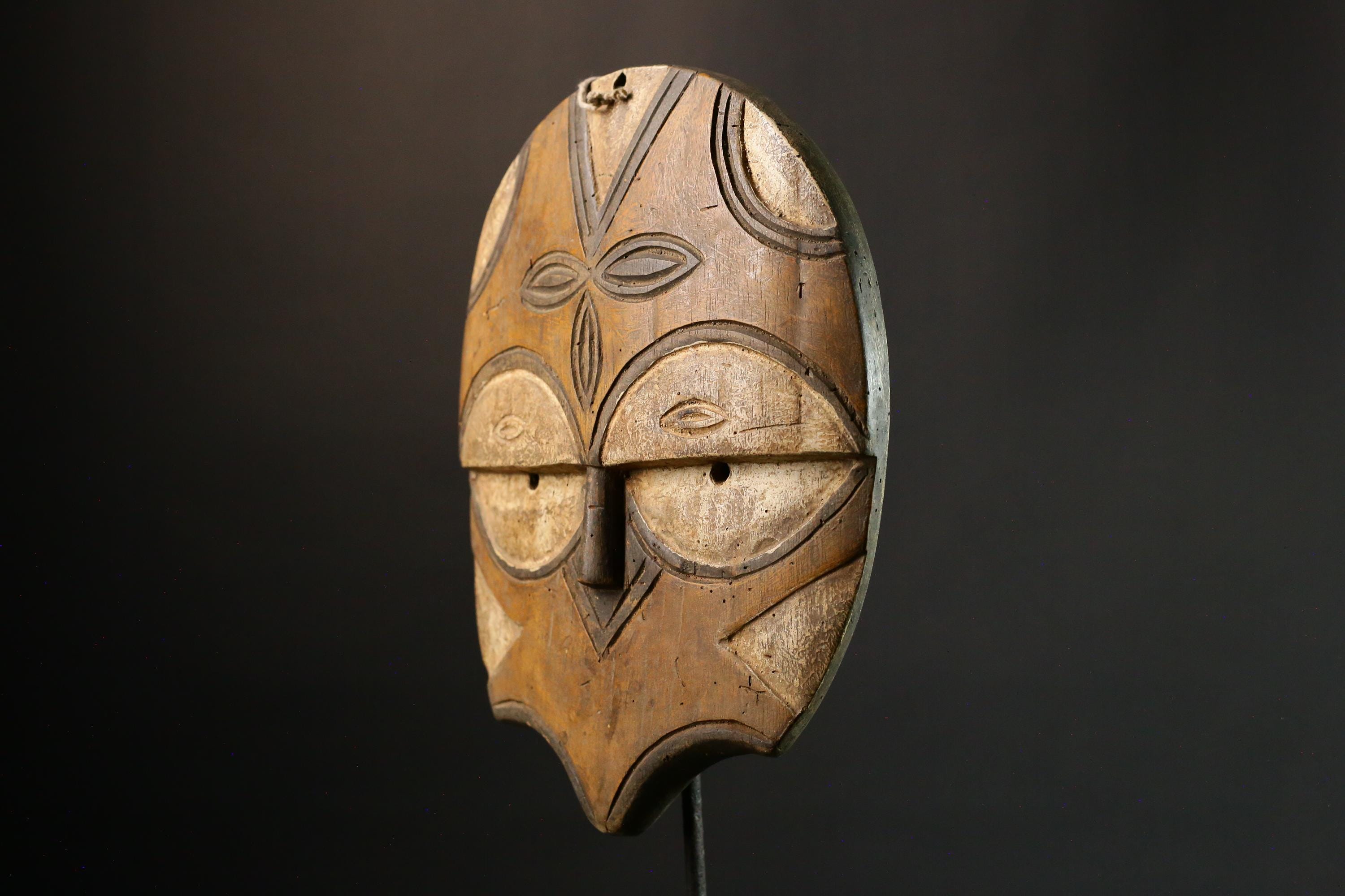 African Masks Vintage Eket African Mask, Antique Hand Carved Tribal Face, Unique Wooden Collectible Art - 9415