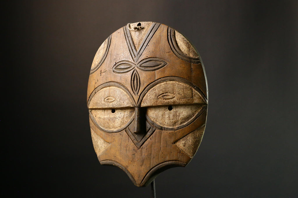 African Masks Vintage Eket African Mask, Antique Hand Carved Tribal Face, Unique Wooden Collectible Art - 9415