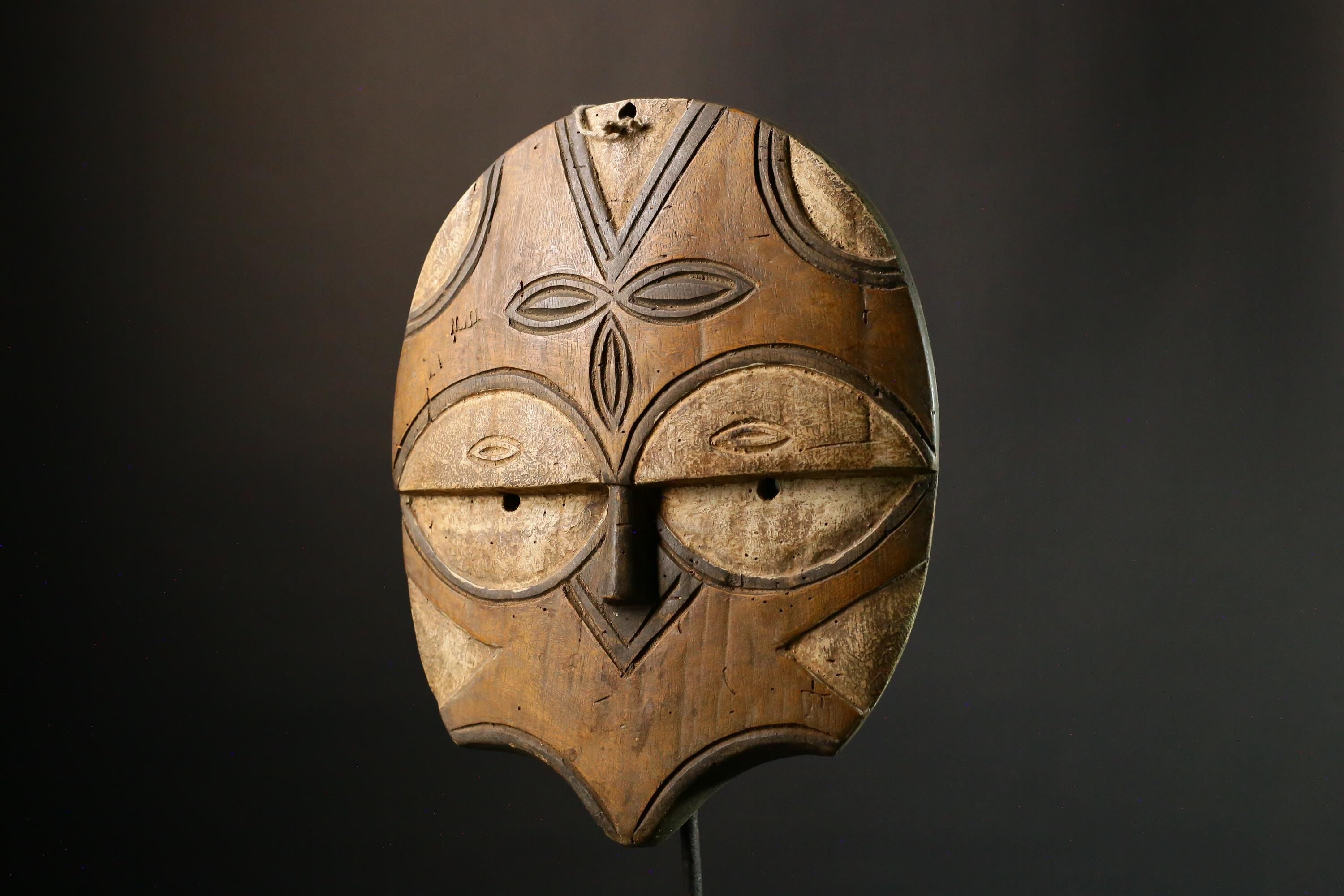 African Masks Vintage Eket African Mask, Antique Hand Carved Tribal Face, Unique Wooden Collectible Art - 9415