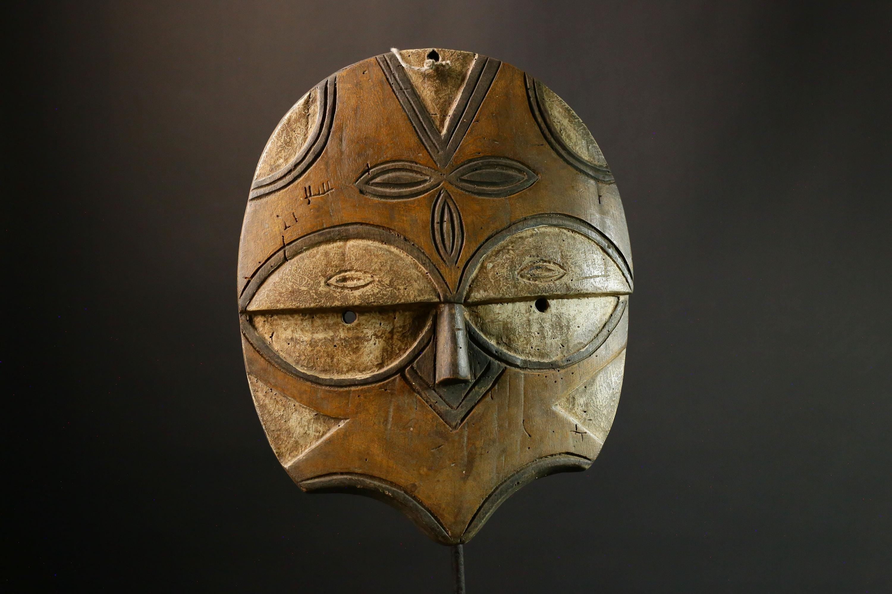 African Masks Vintage Eket African Mask, Antique Hand Carved Tribal Face, Unique Wooden Collectible Art - 9415