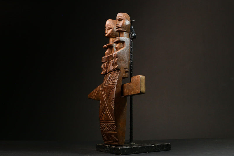 African Handcrafted Wood Arte Africana Dogon Mali Barn Door Lock Figurine-G3202