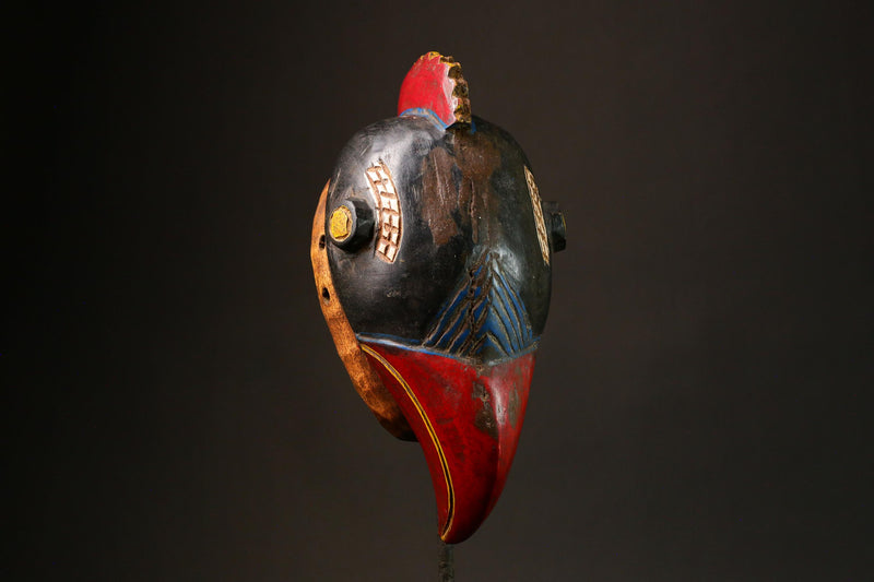 African Handcrafted Wood Mask Baule Bird Tribe Wall Hanging Home Decor Art-G3199