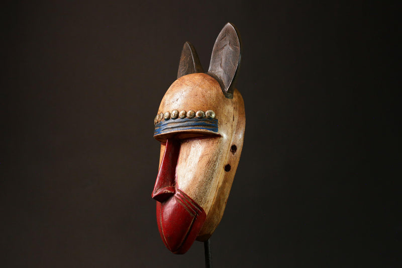 Baule Tribe Handcrafted Wooden Mask with Rabbit Ears Unique Wall Hanging Decor for African Collectibles-G3198