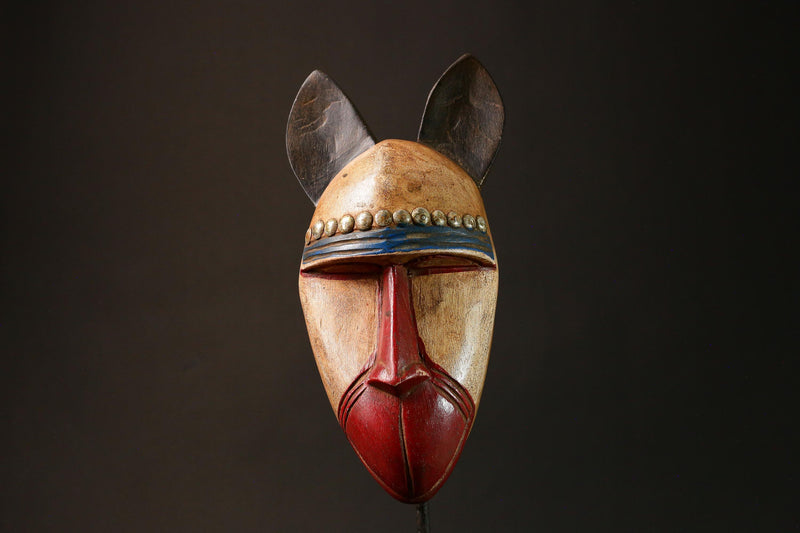 Baule Tribe Handcrafted Wooden Mask with Rabbit Ears Unique Wall Hanging Decor for African Collectibles-G3198