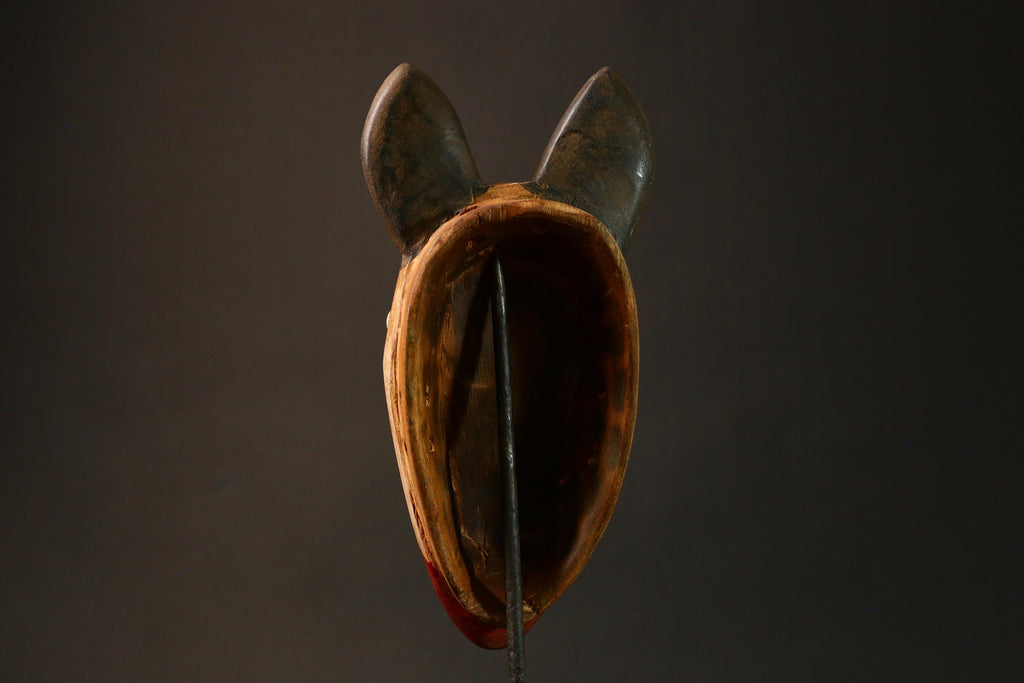 Baule Tribe Handcrafted Wooden Mask with Rabbit Ears Unique Wall Hanging Decor for African Collectibles-G3198