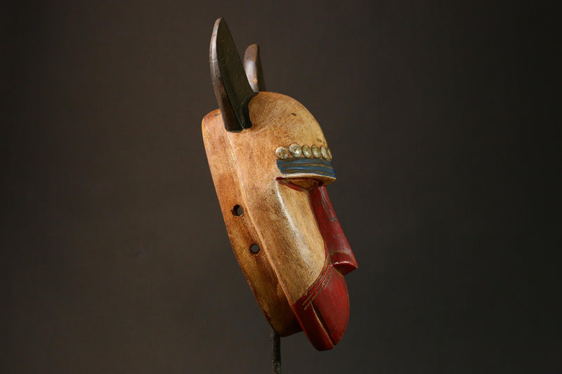 Baule Tribe Handcrafted Wooden Mask with Rabbit Ears Unique Wall Hanging Decor for African Collectibles-G3198