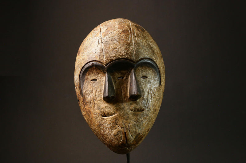 African Hand Carved African Triple Face Mask Unique Wooden Lega Lengola Wall Decor G3192