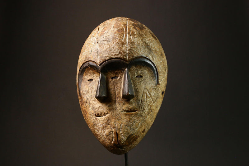 African Hand Carved African Triple Face Mask Unique Wooden Lega Lengola Wall Decor G3192