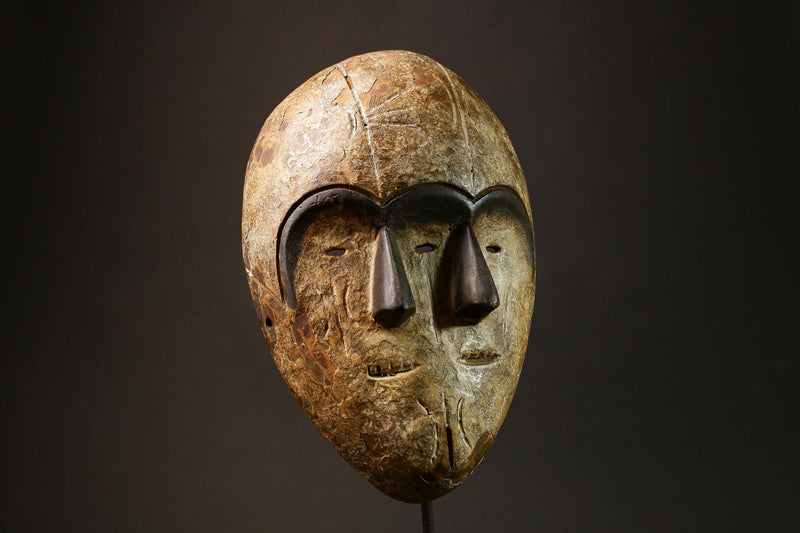 African Hand Carved African Triple Face Mask Unique Wooden Lega Lengola Wall Decor G3192