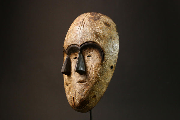 African Hand Carved African Triple Face Mask Unique Wooden Lega Lengola Wall Decor G3192