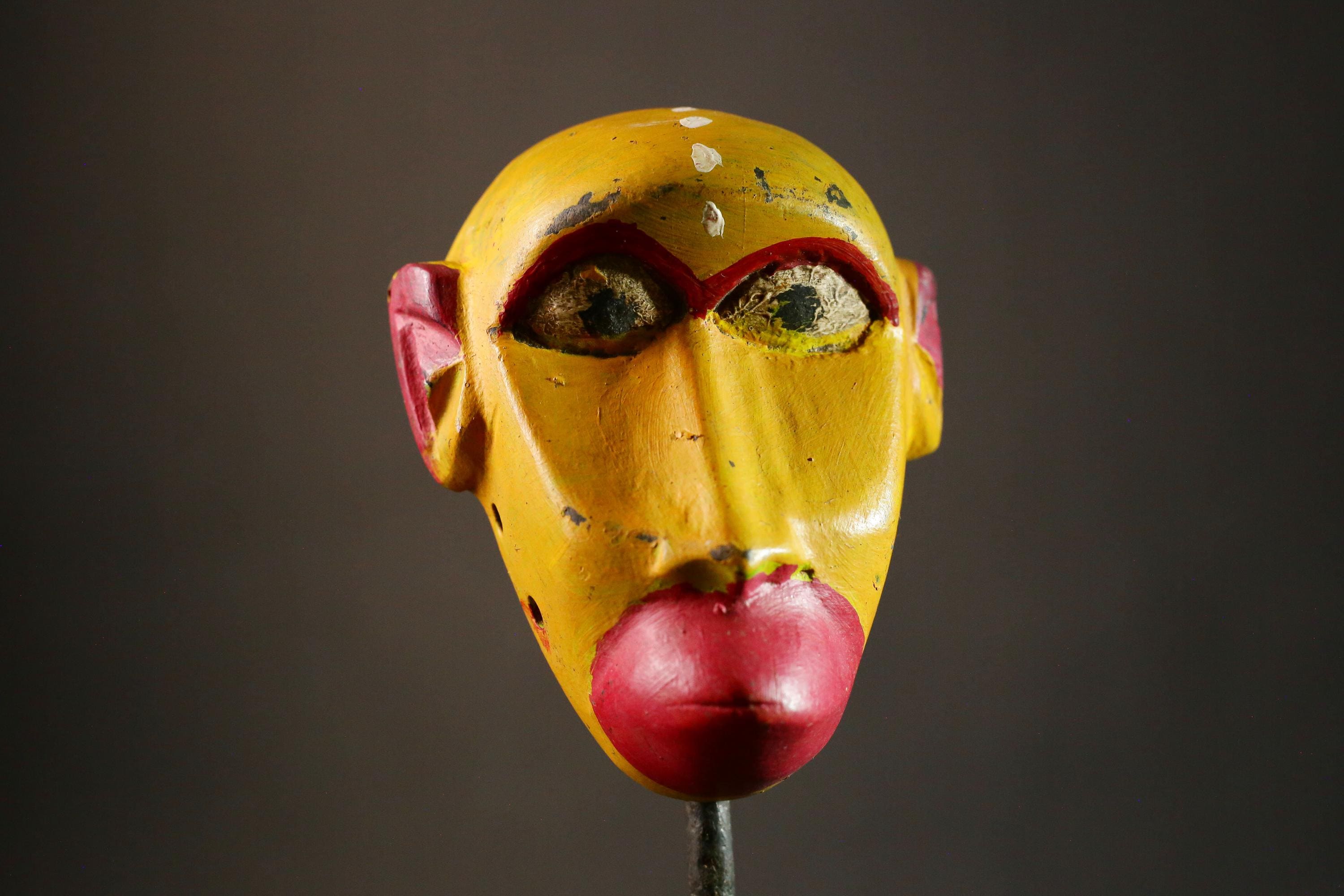 African Mask Hand-Carved African Lega Mask - Vintage Wall Decor, Authentic Tribal Art Piece, Unique Wooden Face Sculpture-8119