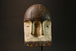 African Mask Lega Mask with Three Faces Tribal Art Wall Decor Unique Home Accent G1608