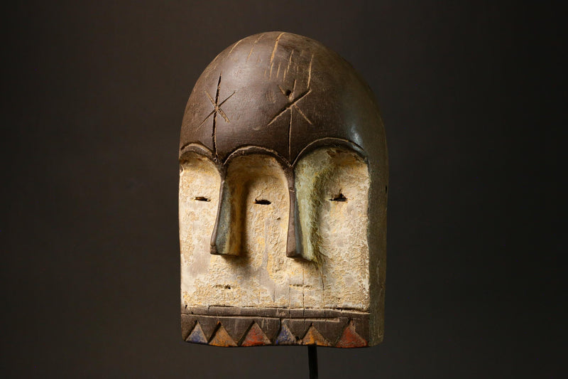 African Mask Lega Mask with Three Faces Tribal Art Wall Decor Unique Home Accent G1608