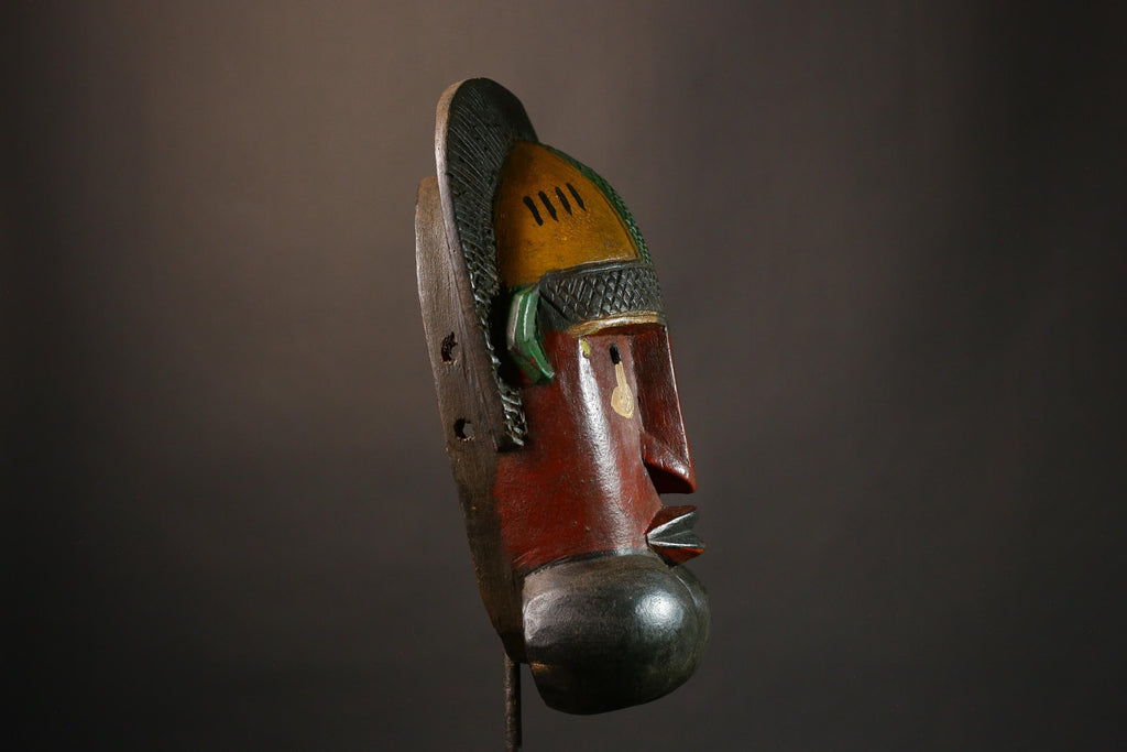 African Wearable Wooden Mask - Hand Carved Primitive Art, Unique Tribal Decor, Authentic Collectible Sculpture Piece for Home-G3447