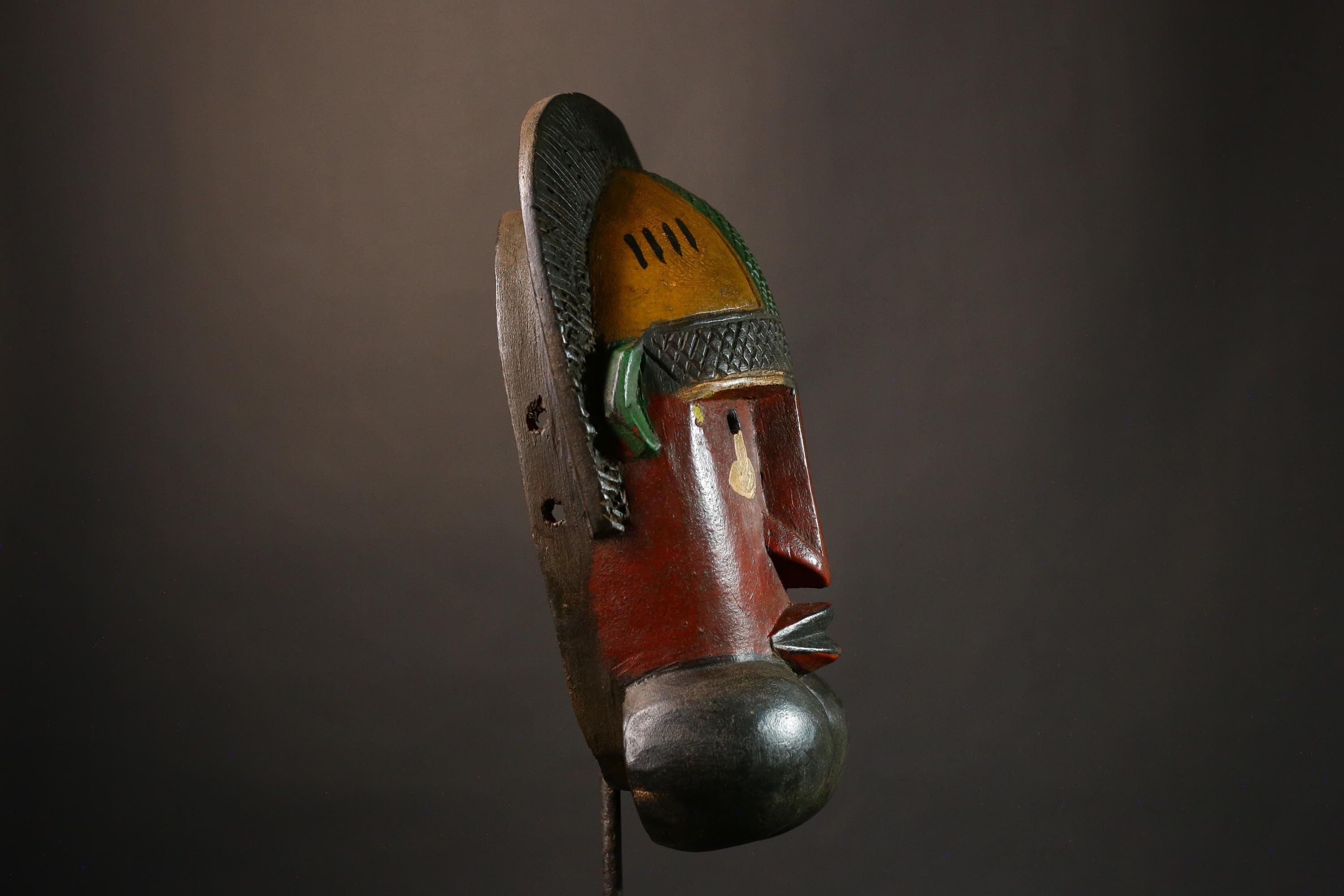 African Wearable Wooden Mask - Hand Carved Primitive Art, Unique Tribal Decor, Authentic Collectible Sculpture Piece for Home-G3447