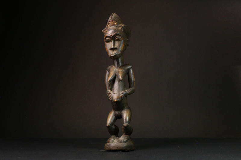 African Male Luba Wooden Figure Unique Art Statue from Democratic Republic Congo Figure primitive decor -G3213