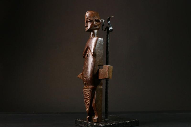 African Anthropomorphic Lock Art Wooden Figure Legs Geometric Design Piece Figure primitive decor -G3211