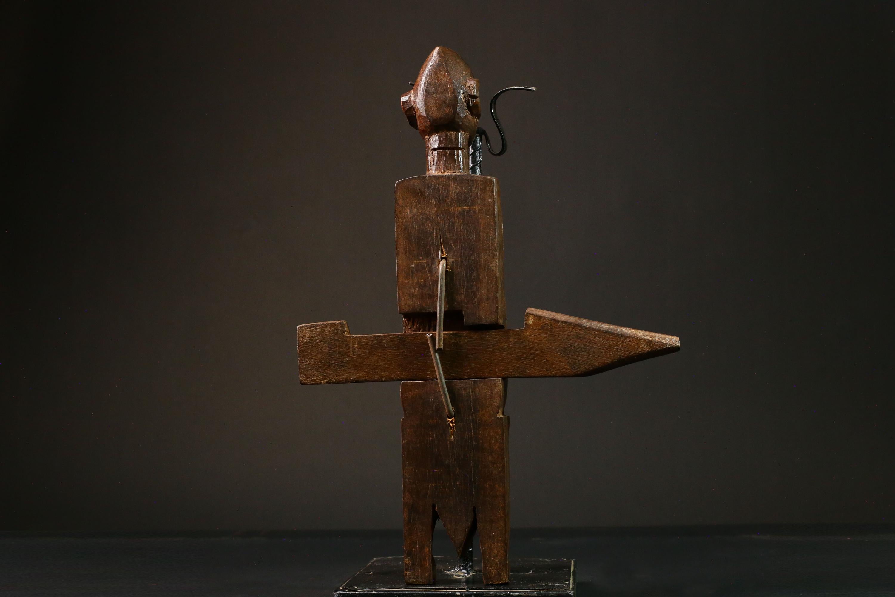 African Anthropomorphic Lock Art Wooden Figure Legs Geometric Design Piece Figure primitive decor -G3211