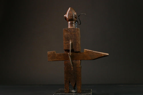 African Anthropomorphic Lock Art Wooden Figure Legs Geometric Design Piece Figure primitive decor -G3211