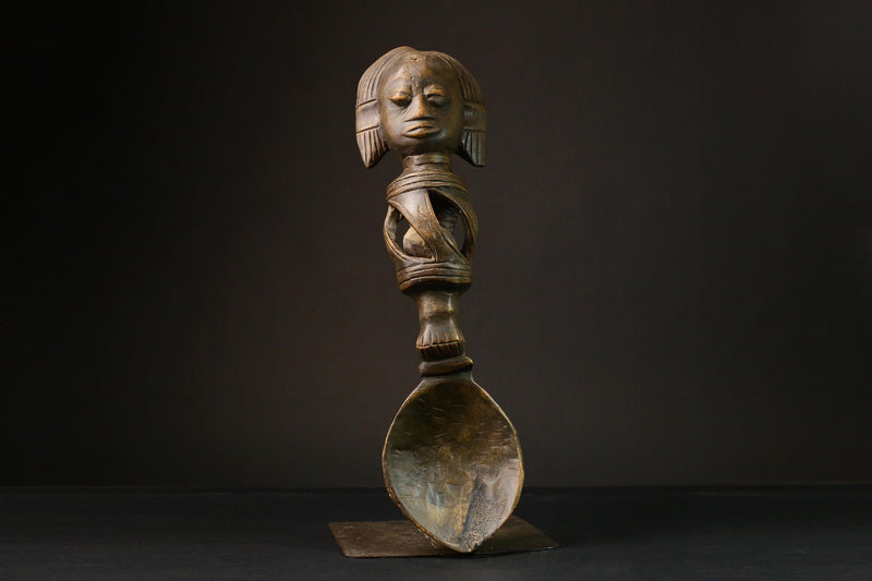 African primitive decor Ashanti Carved Spoon Unique Decorative Wooden Art Collectible Figure -G3209