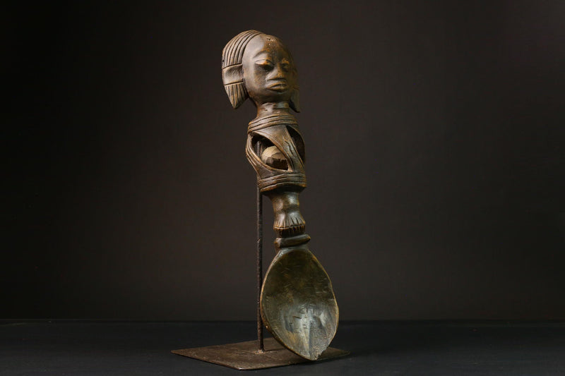 African primitive decor Ashanti Carved Spoon Unique Decorative Wooden Art Collectible Figure -G3209