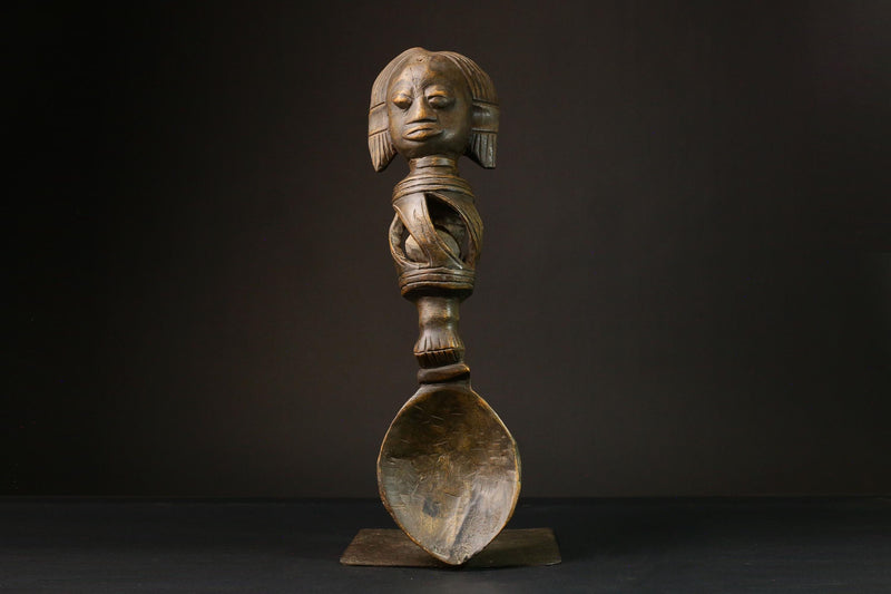 African primitive decor Ashanti Carved Spoon Unique Decorative Wooden Art Collectible Figure -G3209