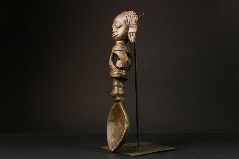 African primitive decor Ashanti Carved Spoon Unique Decorative Wooden Art Collectible Figure -G3209